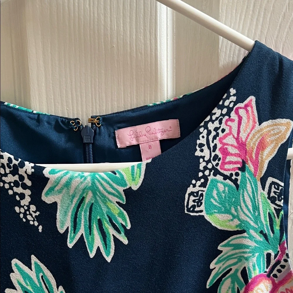 Lilly Pulitzer Navy Dress with Pink and Green Floral Design - Picture 2 of 3